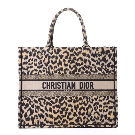 CHRISTIAN DIOR Canvas Mizza Embroidered Large Leopard.